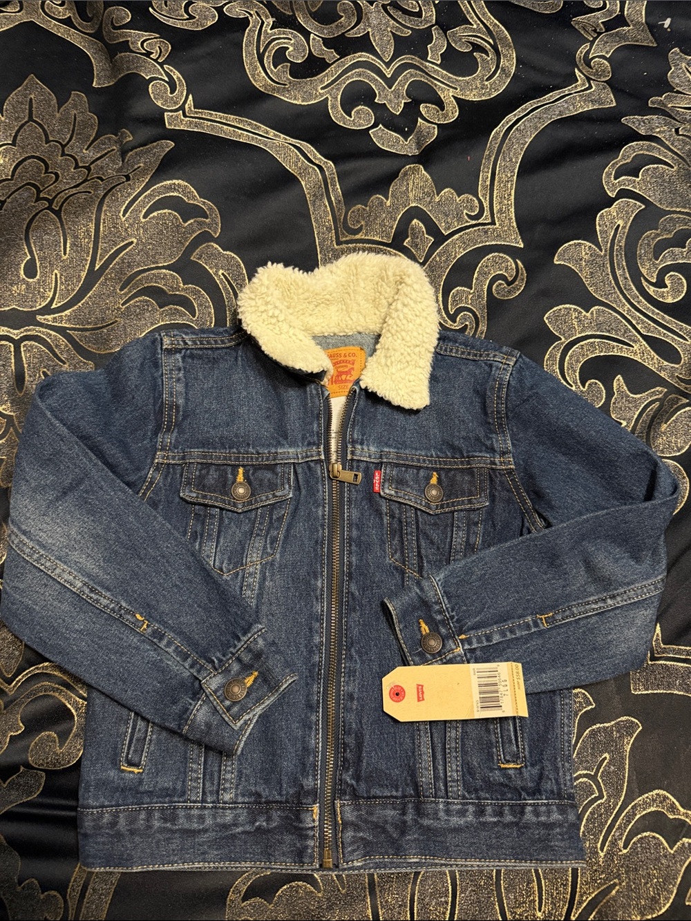 Levi's Kids Denim Jacket with Cream Sherpa Collar - Blue